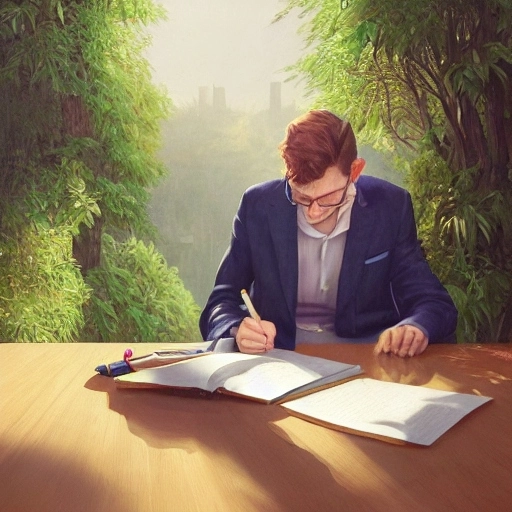 A man sitting at a desk writing in a diary
