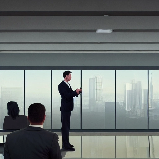 A man wearing a suit in a corporate office